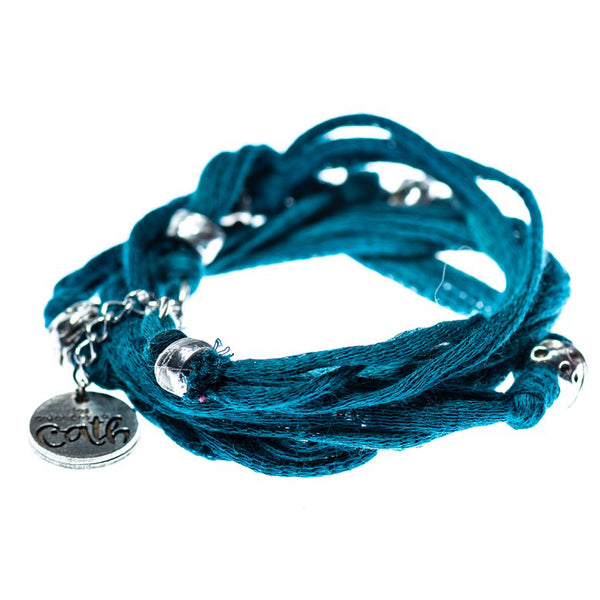 Bracelet multi-tours en cotton avec billes d'étain