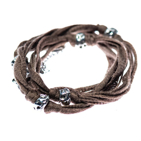 Bracelet multi-tours en cotton avec billes d'étain