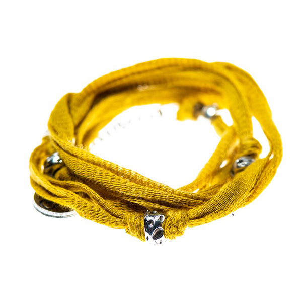Bracelet multi-tours en cotton avec billes d'étain