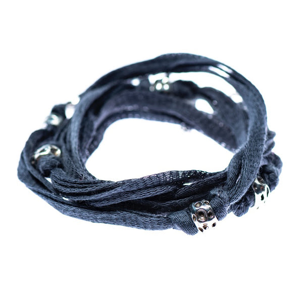 Bracelet multi-tours en cotton avec billes d'étain