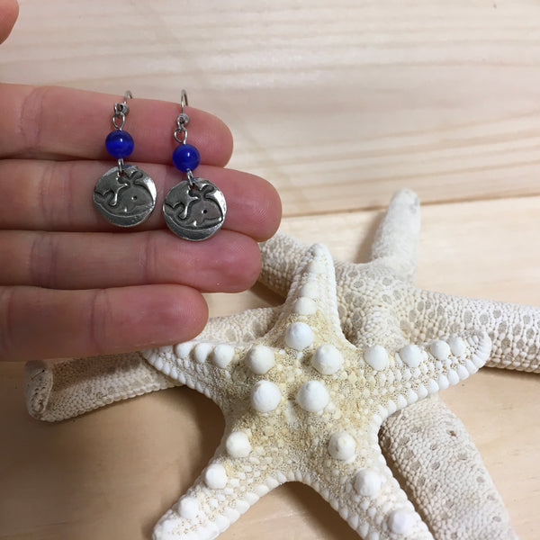 *#128 Boucles d'oreilles avec baleines et billes bleues