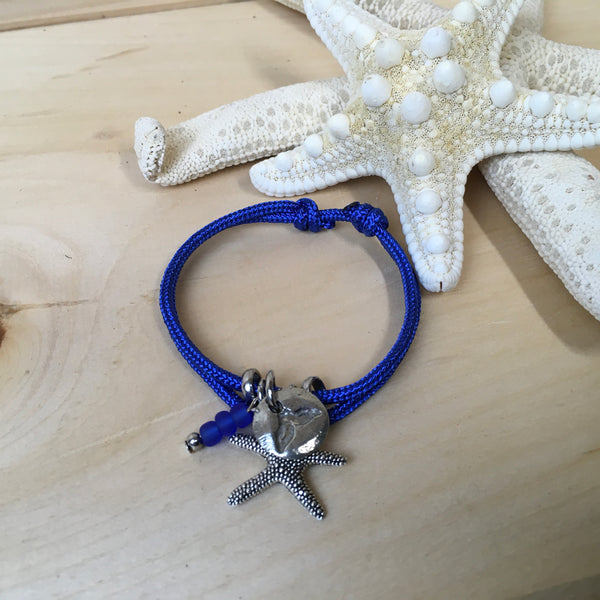#121 Bracelet ajustable avec étoile de mer et queue de baleine