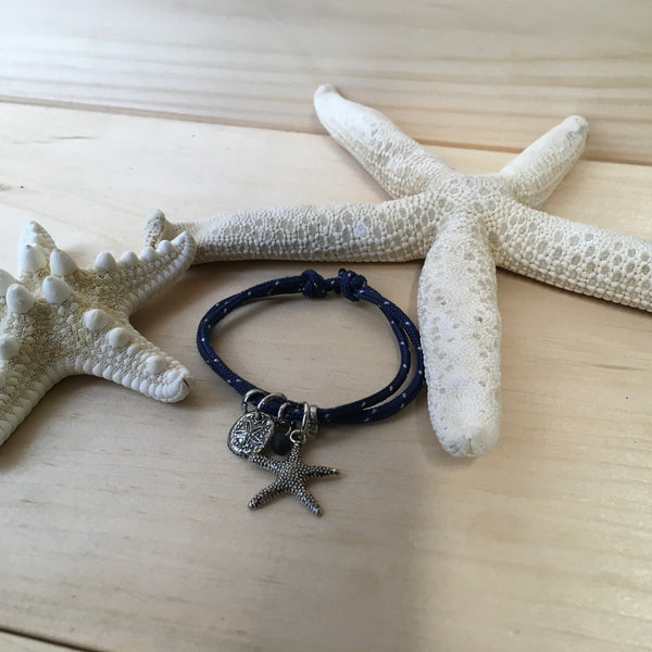 #200 Bracelet ajustable bleu avec dollars d sable et étoile de mer